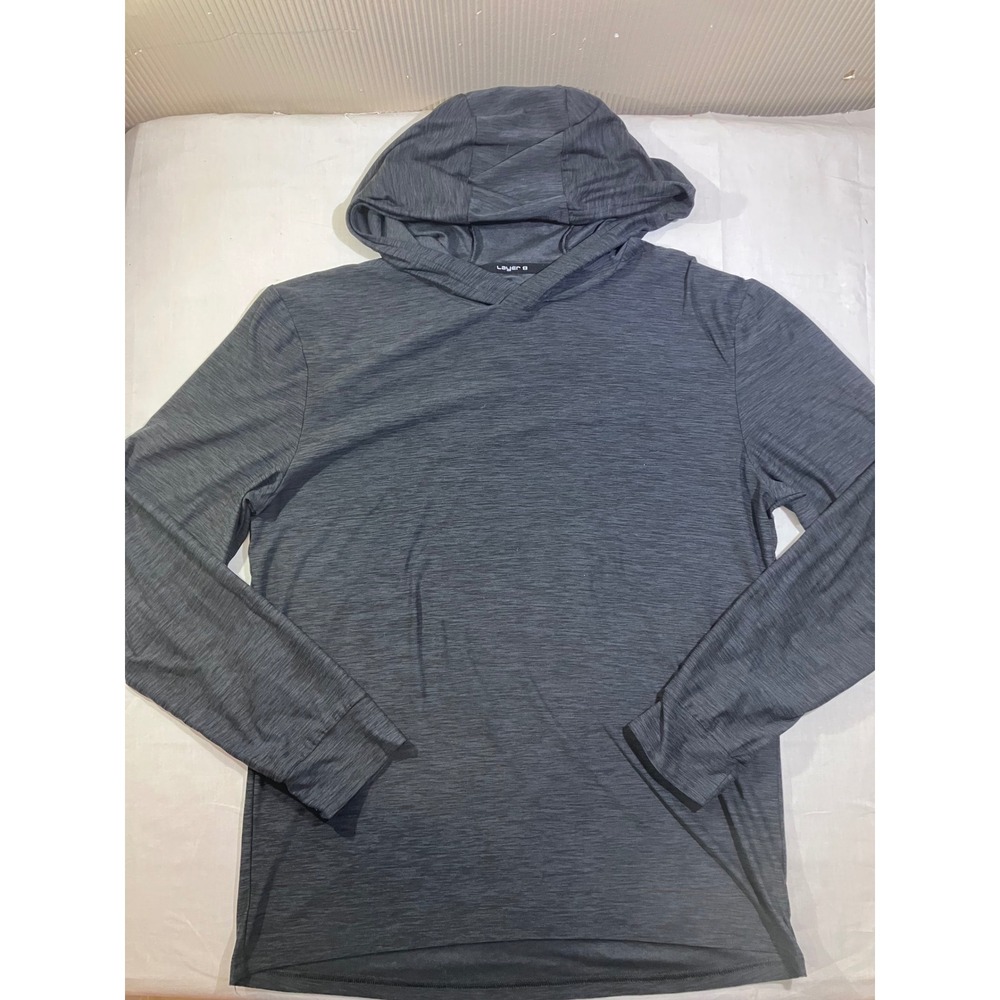 Layer 8 Mens Qwick-Dry Hoodie Charcoal Gray‎ Space Dye Athletic Pullover Medium